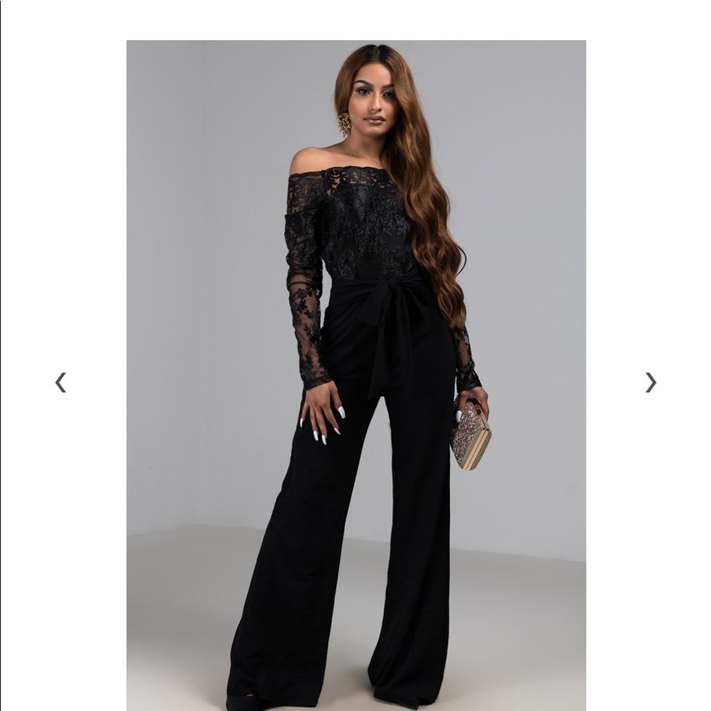 Dress Me Up Off Shoulder Lace Jumpsuit (BLUE)
